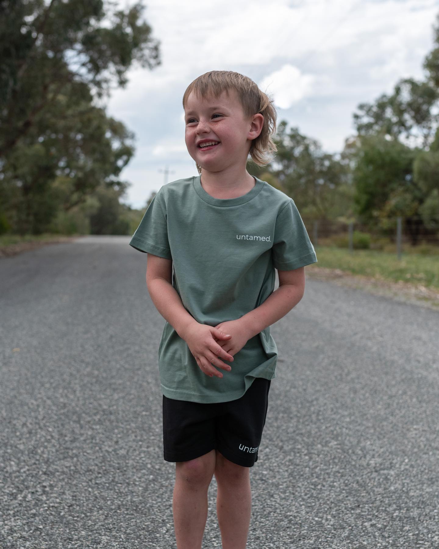 The Hunter Tee — A beautiful 100% combed cotton-blend easy-wear comfy tee for kids. Available in Sage colour. Get yours today!