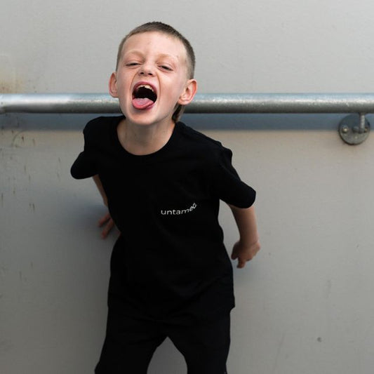 The Chase Tee — A beautiful 100% combed cotton-blend easy-wear comfy tee for kids. Available in Black colour. Get yours today!