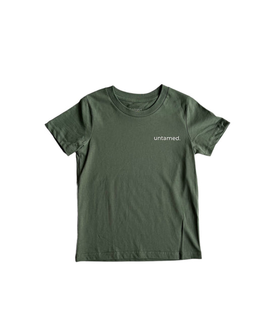 The Hunter Tee — A beautiful 100% combed cotton-blend easy-wear comfy tee for kids. Available in Sage colour. Get yours today!